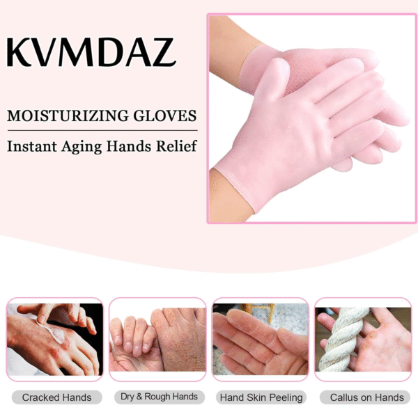 Pair of 02 Silicone Gel Hand Glove, Spa Gel Gloves, Reusable Silicone Soft Gloves, Aloe Lotion Gloves for Repairing Dry Cracked - Image 4