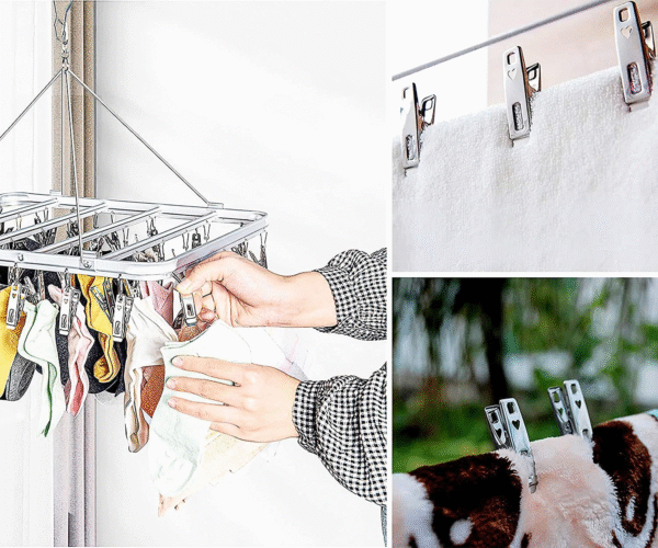 Pack of 12 Multipurpose Cloth Pegs Heavy Duty Rust-Free Stainless-Steel Cloth Clip Nonslip Multipurpose Clothes Hanger/Rods/Ropes Grips Cloth Drying Cloth Pin Set - Image 6
