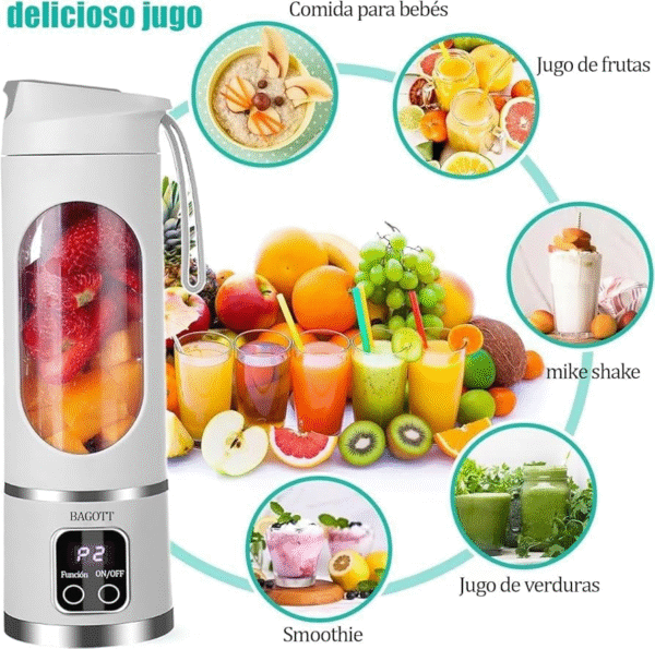 Portable Juicer Cup Powerful Blender, USB Rechargeable 450ml Stainless Steel Travel Electric Blender for Home Kitchen Office ABS Silicone - Image 4