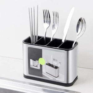 Kitchen Cutlery Holder Stainless Steel Large Capacity Utensil Holder with Divider Weighted Base for No Tipping for All Kitchens Countertop or Table