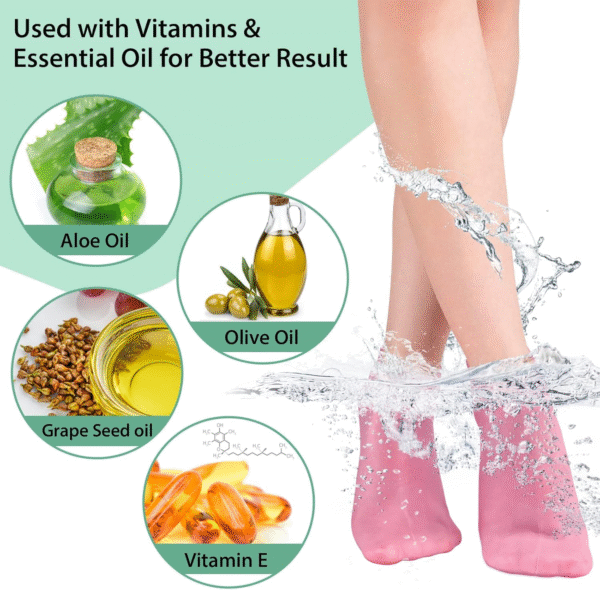 Pair of 02 Silicone Moisture Socks Anti Slip Aloe Socks for Dry Cracked Feet Women & Softening Dry Cracked Feet Rough Skin, Spa Gel Socks - Image 4