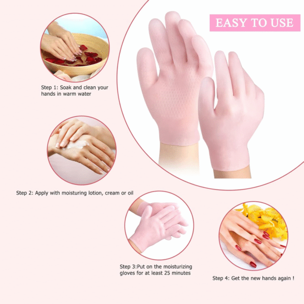 Pair of 02 Silicone Gel Hand Glove, Spa Gel Gloves, Reusable Silicone Soft Gloves, Aloe Lotion Gloves for Repairing Dry Cracked - Image 3