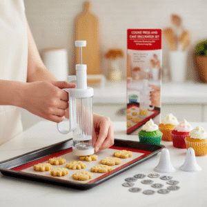 Cake Decorating Syringe Set, Cookie Press Maker Biscuits Mold Icing Frosting Piping Cupcake Filling Injector with 6 Funnel Icing Nozzles, 12 Cookie Decorating Kit for Cake Cookies Decoration