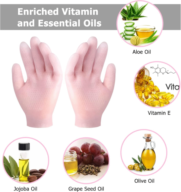 Pair of 02 Silicone Gel Hand Glove, Spa Gel Gloves, Reusable Silicone Soft Gloves, Aloe Lotion Gloves for Repairing Dry Cracked - Image 2