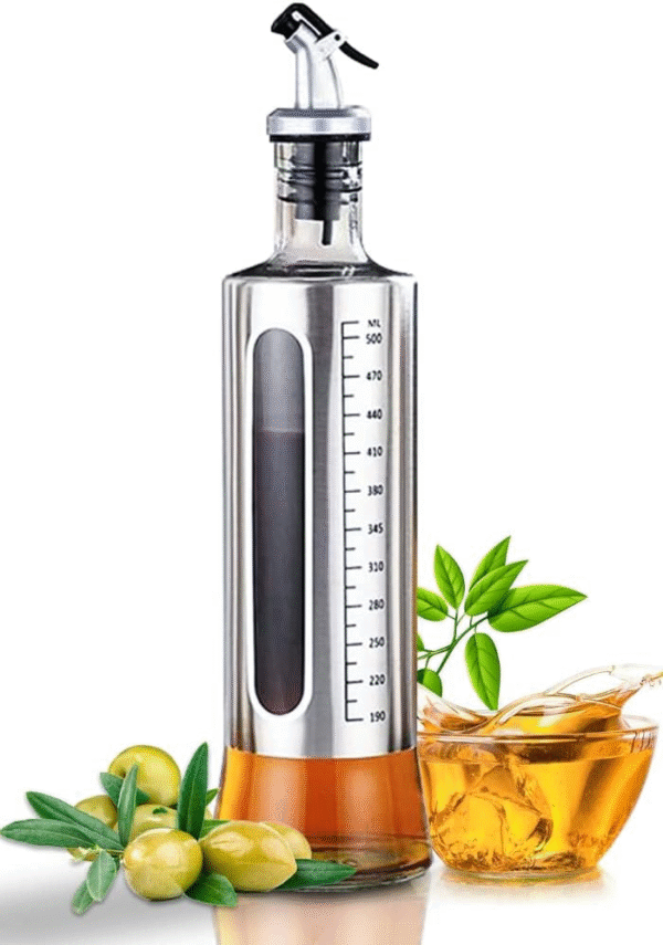 Stainless Steel Oil Dispenser 500ml - Cooking Oil Containers for Kitchen - Dust & Leak Proof Oil Pourer - Modern Oil Can for Kitchen - Glass Oil Dispenser Bottle - Image 4