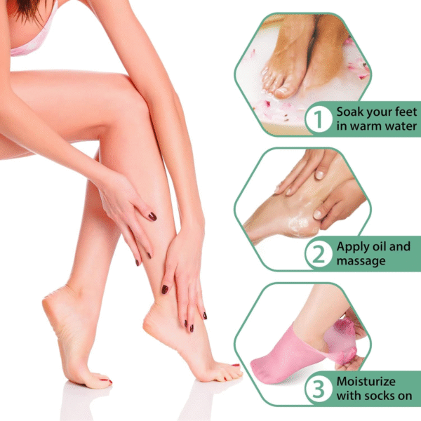 Pair of 02 Silicone Moisture Socks Anti Slip Aloe Socks for Dry Cracked Feet Women & Softening Dry Cracked Feet Rough Skin, Spa Gel Socks - Image 2