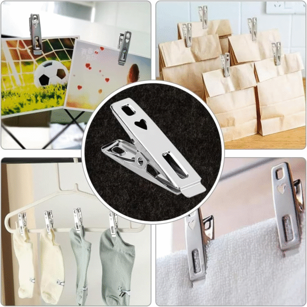 Pack of 12 Multipurpose Cloth Pegs Heavy Duty Rust-Free Stainless-Steel Cloth Clip Nonslip Multipurpose Clothes Hanger/Rods/Ropes Grips Cloth Drying Cloth Pin Set - Image 2