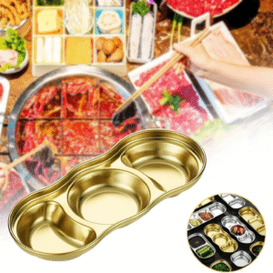 Multi-Color Stainless Steel Dish Dipping Bowls with 3 Round Compartment Divided, Metal Seasoning Plate Dipping Bowl for Condiment Home Party Restaurant Picnic Travel