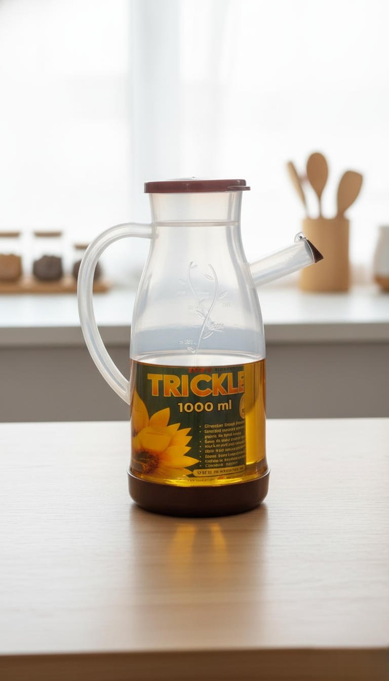 TRICKLE Oil Dispenser Jug 1000ml | Leak-Proof Plastic Cooking Oil Pourer with Handle & Measuring Scale | Kitchen Essential - Image 2