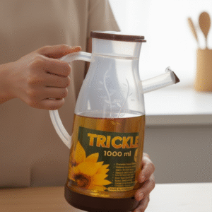 TRICKLE Oil Dispenser Jug 1000ml | Leak-Proof Plastic Cooking Oil Pourer with Handle & Measuring Scale | Kitchen Essential