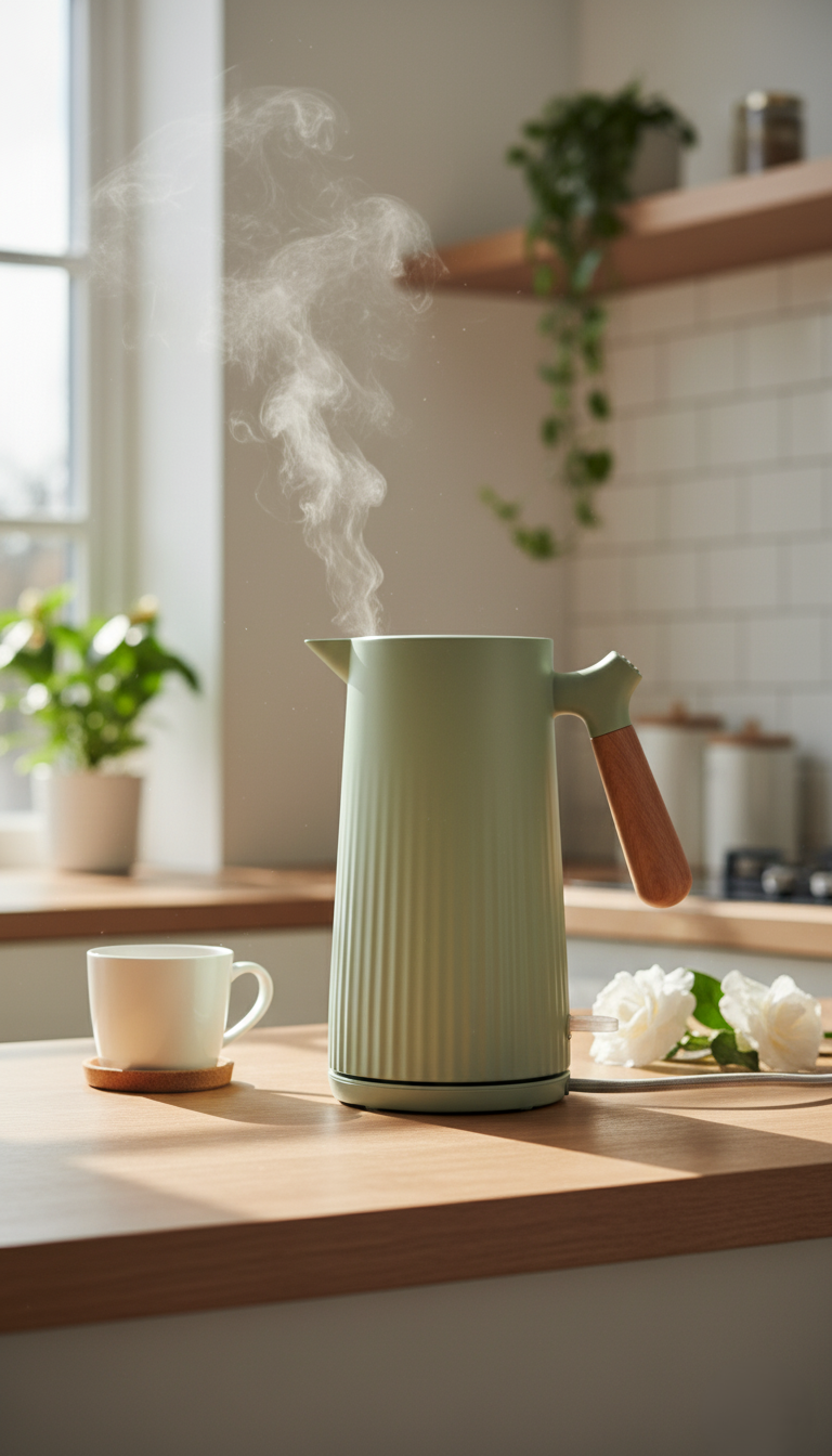 Stylish Nordic Design Thermal Jug with Wood Handle - Coffee/Tea Vacuum Flask for Home Office