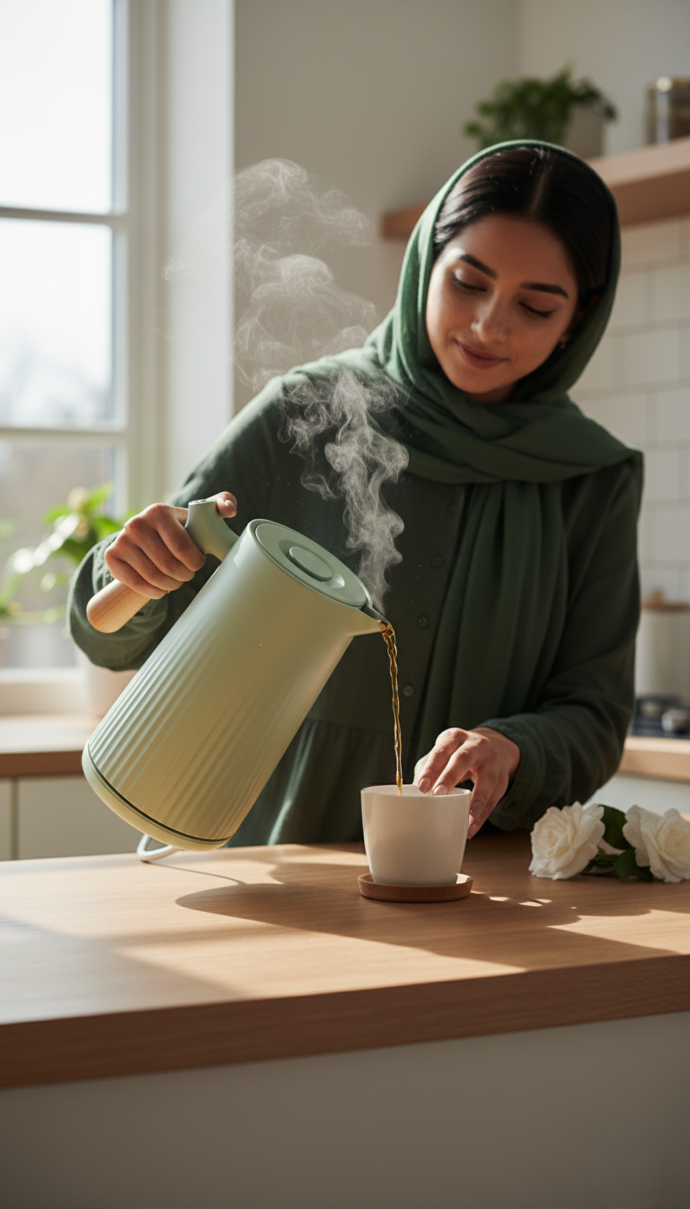 Stylish Nordic Design Thermal Jug with Wood Handle - Coffee/Tea Vacuum Flask for Home Office - Image 4