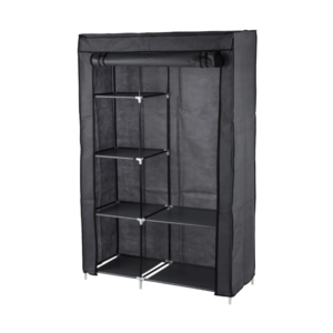 6-Shelf Collapsible Wardrobe, Foldable Plastic Almirah for Clothes, Portable Storage Organizer with Metal Frame & Fabric Cover, Multi-purpose Cupboard for Bedroom
