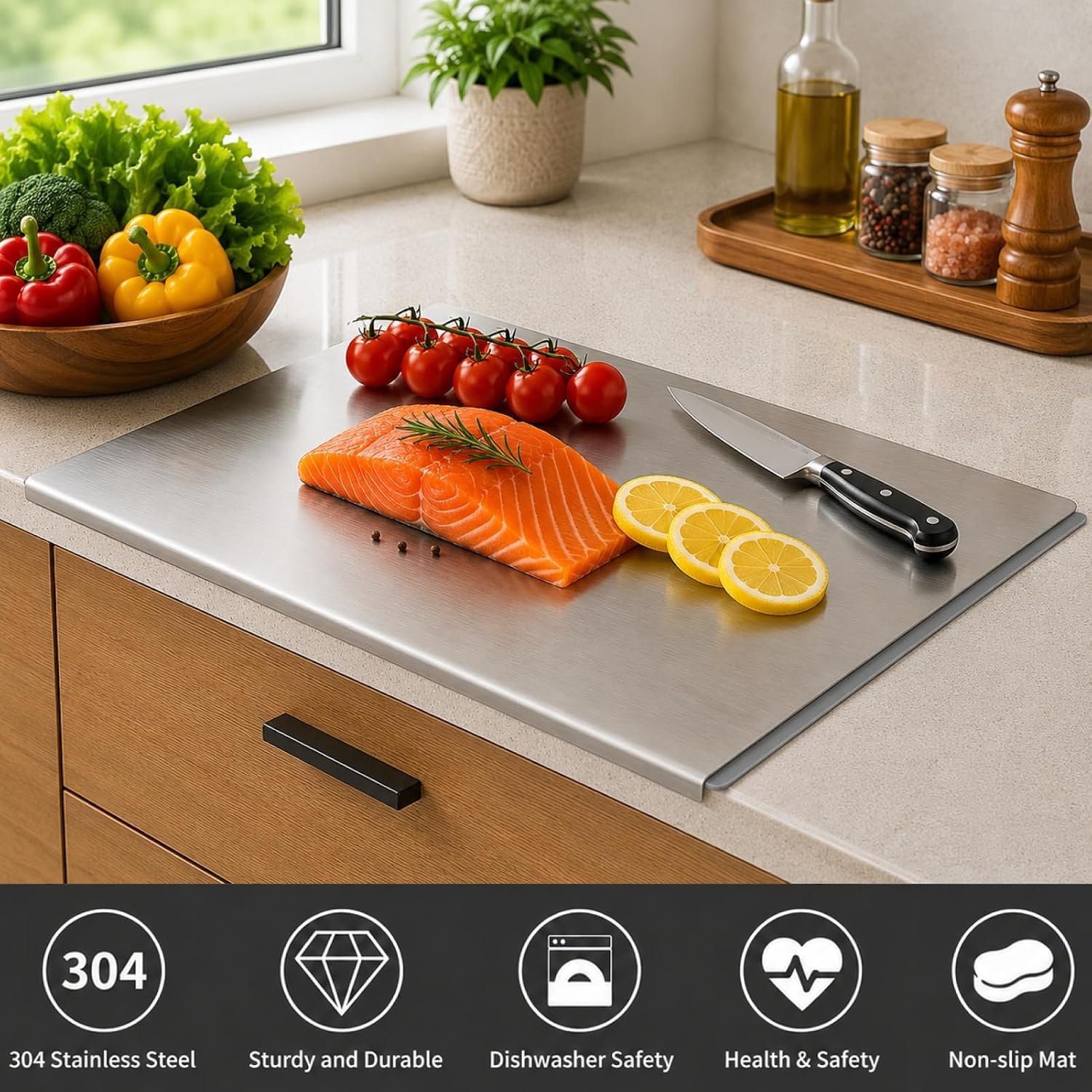 Stainless Steel Cutting Board – 3 Sizes Kitchen Chopping Board Non-Slip Metal Cutting Board