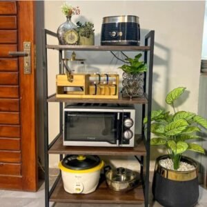4-Tier Wooden Metal Storage Rack | Multipurpose Display Shelf Organizer