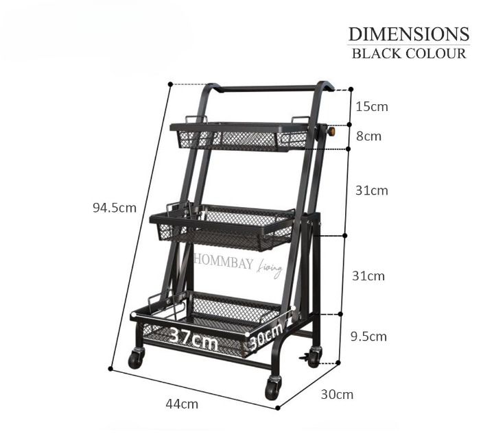 3 Tier Foldable Kitchen Cart Storage Shelf Rack with Wheels Storage Trolley - Image 4