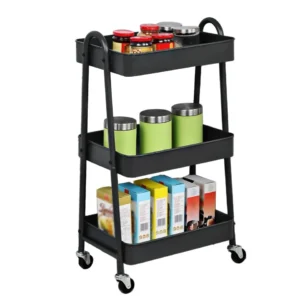 Metal Utility Trolley with Wheels – Multi-Tier Storage Organizer