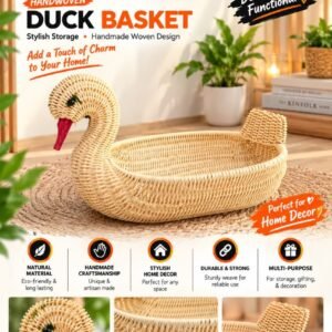 Duck-Shaped Woven Bread Basket, Goose-Shaped Wicker Food Basket for Decor, Oval Rattan Tray for Bread, Fruit, Vegetables, and Snacks