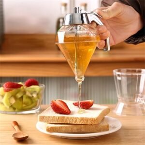 Honey Dispenser with Stand and Dipper – No-Drip Honey Pot for Honey, Maple Syrup & Sauces