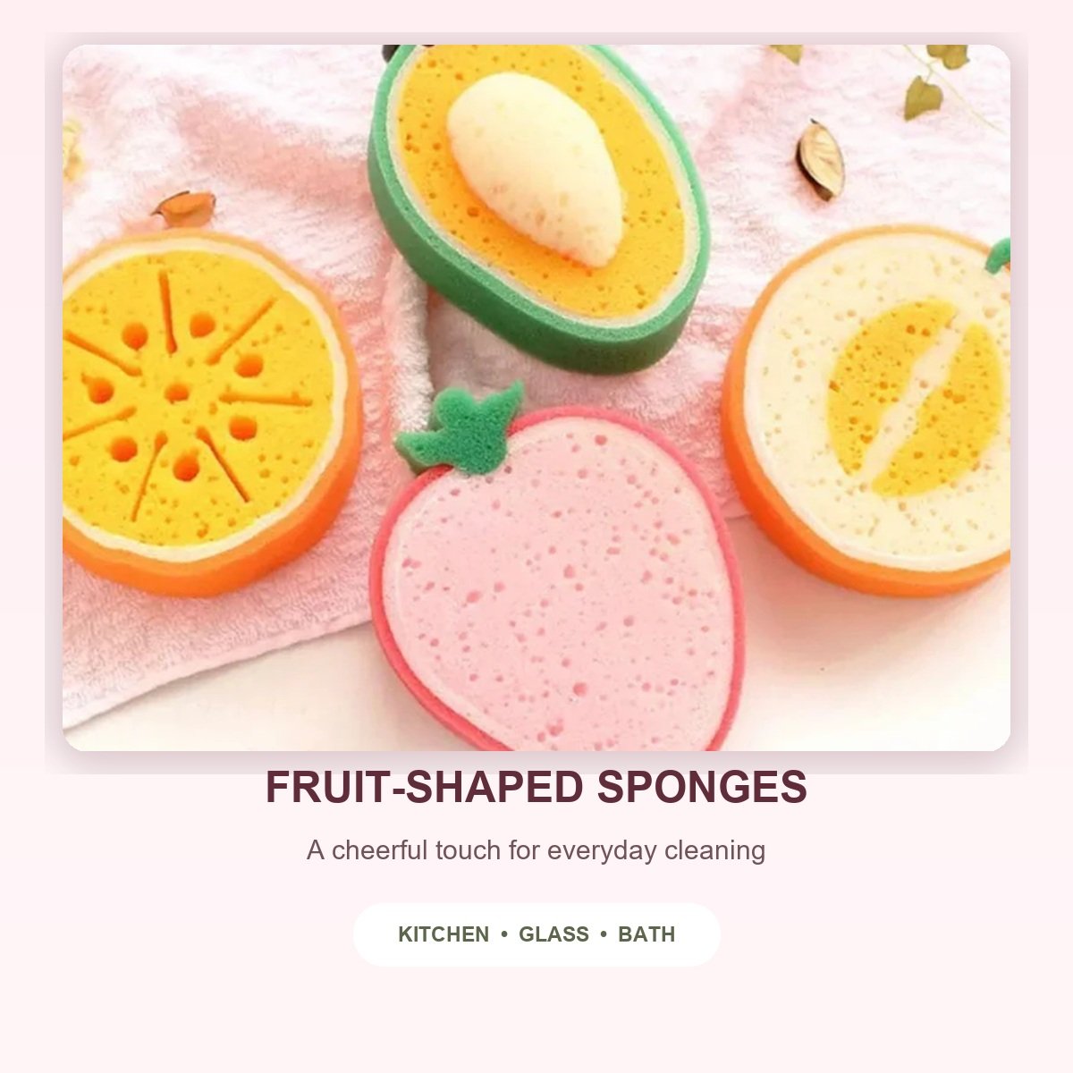 Fruit-shaped dishwashing sponge for kitchen, glassware and bath cleaning