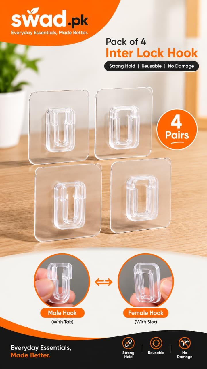 Interlocking Self-Adhesive Wall Hooks