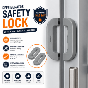 Baby Safety Fridge Lock – Self Adhesive Refrigerator Door Lock, Double Press Unlock Child Safety Lock for Kitchen Cabinet Cupboard, Food Protection Lock for Home